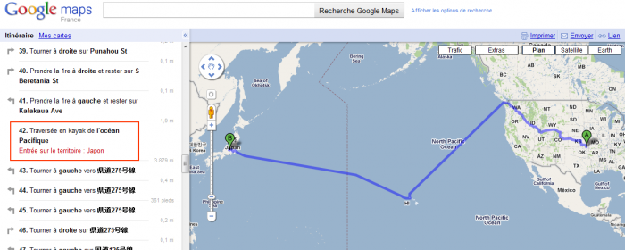 Google Map - Traversée en Kayak du Pacifique